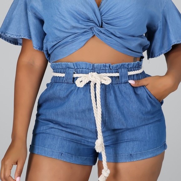 Haute Monde Denim Linen Shorts - Picture 3 of 5